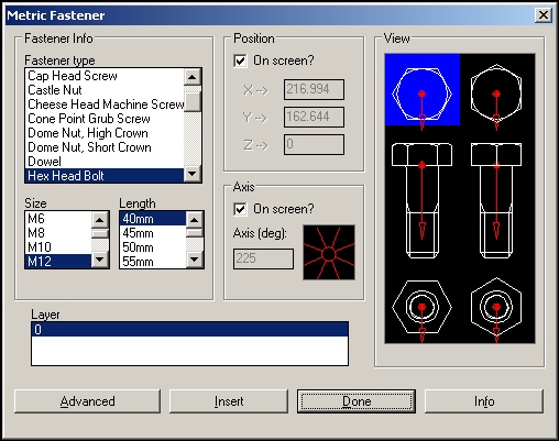 Fastener Dialog box
